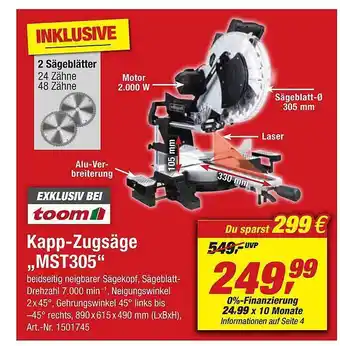 toom Baumarkt Toom kapp-zugsäge „mst305“ Angebot