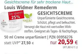 Apotal Louis widmer remederm gesichtscreme Angebot