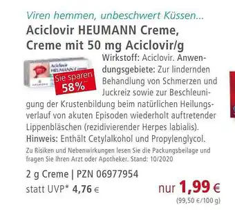 Apotal Aciclovir heumann creme, creme mit aciclovir g Angebot