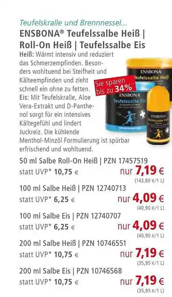 Apotal Ensbona teufelssalbe heiß, roll-on heiß oder teufelssalbe eis Angebot