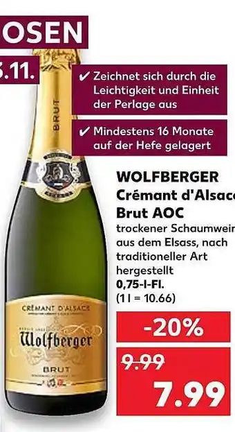 Kaufland Wolfberger crémanr d'alsaco brut aoc Angebot