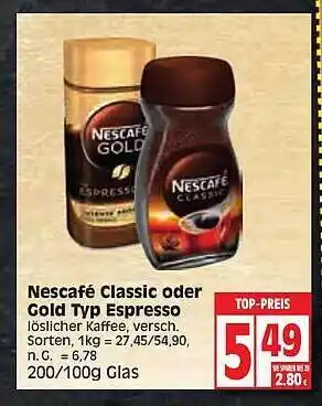 Edeka Nescafé classic oder gold typ espresso Angebot