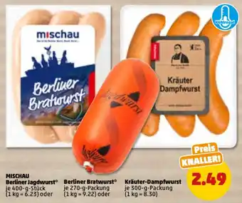 PENNY Mischau Berliner Jagdwurst 400 g, Berliner Bratwurst 270 g oder Kräuter Dampfwurst 300 g Packung Angebot