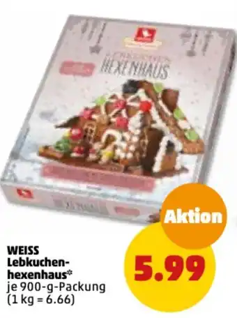 PENNY Weiss Lebkuchenhexenhaus 900 g Packung Angebot