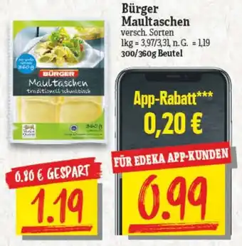 NP Discount Bürger Maultaschen 300/360 g Beutel Angebot