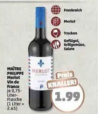 PENNY Maître philippe merlot vin de france Angebot