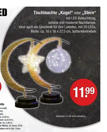 V Markt Tischleuchte „kugel oder stern“ Angebot