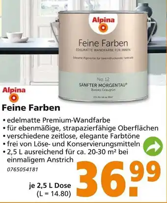 Globus Baumarkt Alpina Feine Farben 2,5 L Dose Angebot