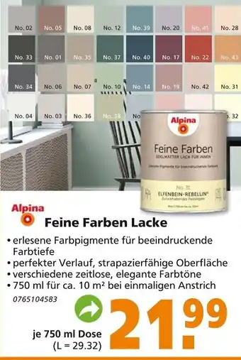 Globus Baumarkt Alpine Feine Farben Lacke 750 ml Dose Angebot