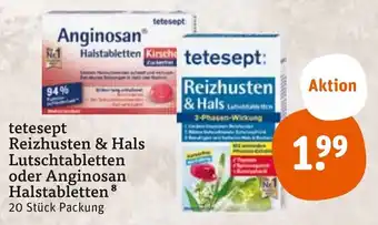 tegut Tetesept Reizhusten & Hals Lutschtabletten oder Anginosan Halstabletten 20 Stück Packung Angebot