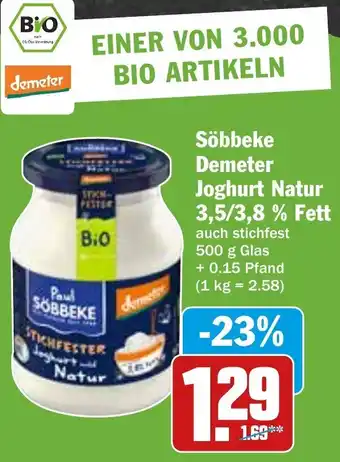 Hit Söbbeke Demeter Joghurt Natur 3,5/3,8% Fett 500 g Glas Angebot