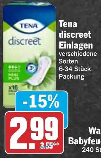 Hit Tena discreet Einlagen 6-34 Stück Packung Angebot