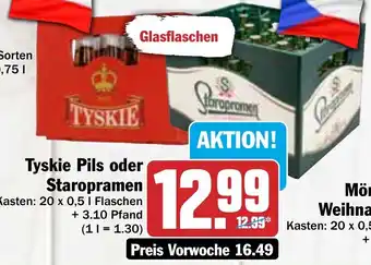 Hit Tyskie Pils oder Staropramen 20x0,5 L Flaschen Angebot