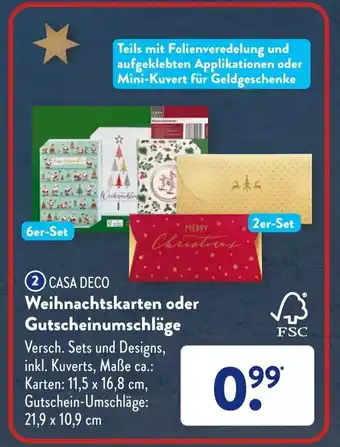 Aldi Süd Casa Deco Weihnachtskarten oder Gutscheinumschläge Angebot