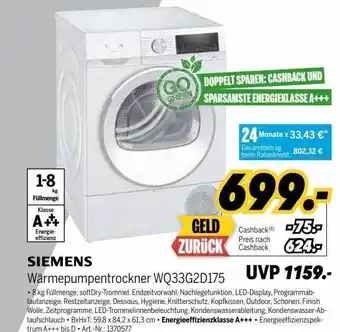 MEDIMAX Siemens wärmepumpentrockner wq33g2d175 Angebot