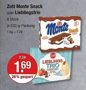 V Markt Zott monte snack oder lieblingstrio Angebot