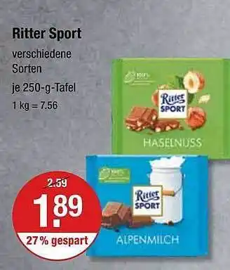 V Markt Ritter sport haselnuss oder alpenmilch Angebot