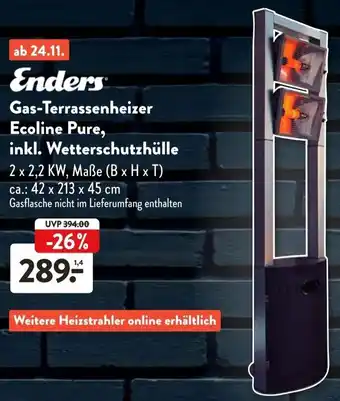 Aldi Süd Enders Gas Terrassenheizer Ecoline Pure, inkl. Wetterschutzhülle Angebot