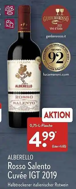 Aldi Nord Alberello rosso salento cuvée igt 2019 Angebot