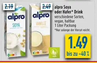 diska Alpro Soya o. Hafer* Drink 1L Angebot