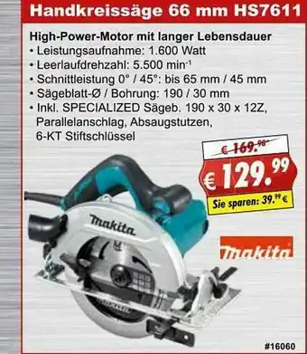 Stabilo Fachmarkt Handkreissäge 66 Mm Hs7611 Angebot