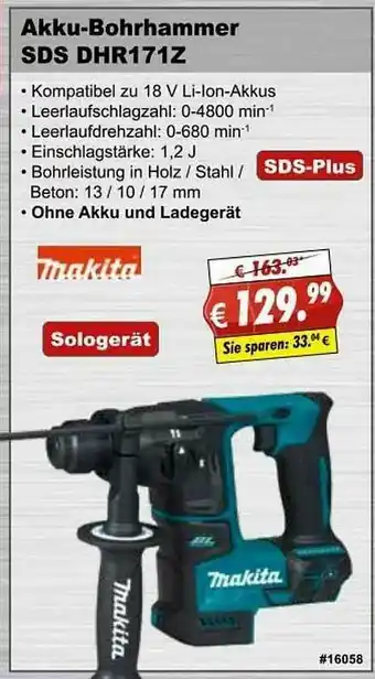 Stabilo Fachmarkt Akku-bohrhammer Sds Dhr171z Makita Angebot