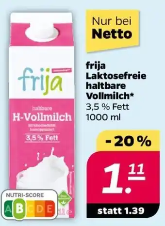 NETTO frija Laktosefreie haltbare Vollmilch 1000 ml Angebot