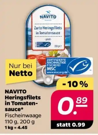 NETTO Navito Heringsfilets in Tomatensauce 200 g Angebot