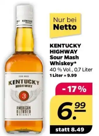 NETTO Kentucky Highway Sour Mash Whiskey 0,7 Liter Angebot