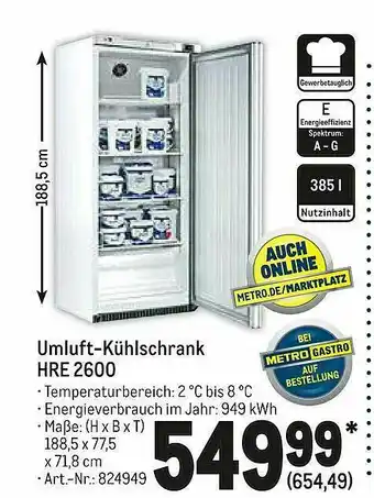 METRO Umluft Kühlschrank HRE 2600 Angebot