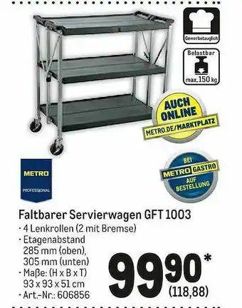 METRO Faltbarer Servierwagen GFT 1003 Angebot