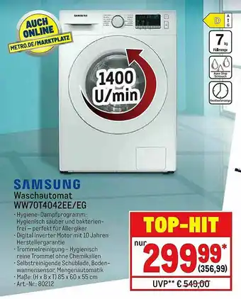 METRO Samsung Waschautomat WW70T4042EE-EG Angebot