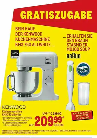 METRO Kenwood Küchenmaschine Kmx750 Allwhite Angebot