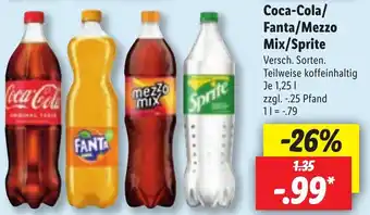 Lidl Coca-Cola/Fanta/Mezzo Mix/Sprite 1,25 L Angebot