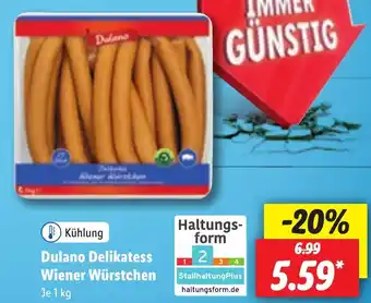 Lidl Dulano Delikatess Wiener Würstchen 1 kg Angebot