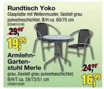 Möbelfundgrube Rundtisch Yoko, Armlehn-gartenstuhl Merle Angebot