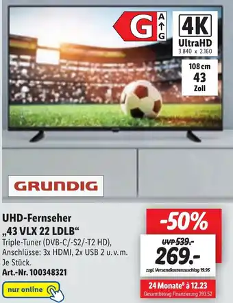 Lidl Grundig UHD Fernseher ,,43 VLX 22 LDLB" Angebot