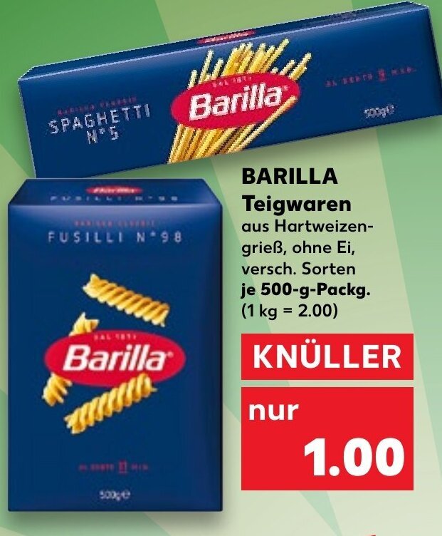 Barilla Teigwaren 500 g Packg. Angebot bei Kaufland