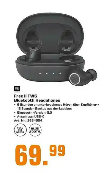 Saturn Jbl Free II TWS Bluetooth Headphones Angebot