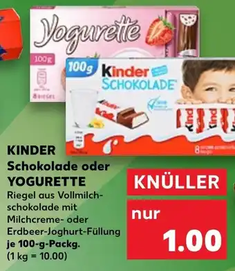 Kaufland Kinder Schokolade oder Yogurette 100 g Packg. Angebot