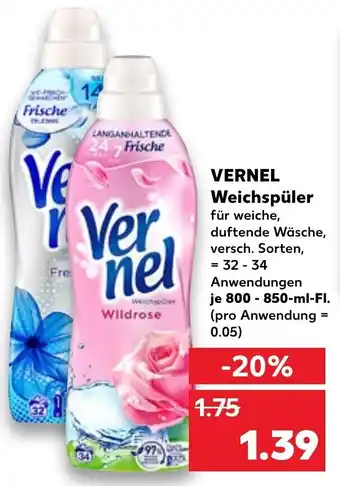 Kaufland Vernel Weichspüler 800-850 ml-Fl. Angebot