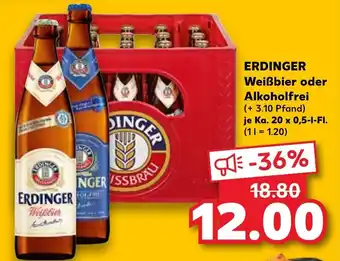 Kaufland Erdinger Weißbier oder Alkoholfrei Ka. 20x0,5 L-Fl. Angebot