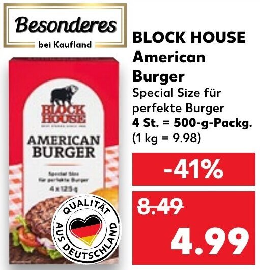 Block House American Burger 500 g Packg. Angebot bei Kaufland