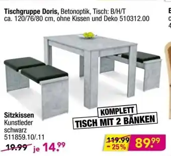 Möbel Boss Tischgruppe Doris oder Sitzkissen Angebot