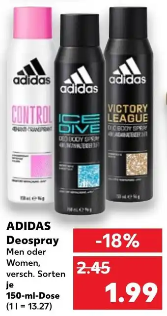 Kaufland Adidas Deospray 150 ml Dose Angebot