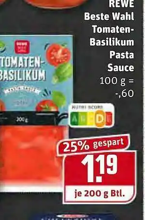 REWE Rewe Beste Wahl Tomten Basilikum Pasta Sauce Angebot