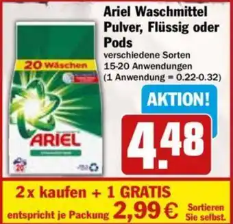 Hit Ariel Waschmittel Pulver, Flussig o. Pods 15-20wl Angebot