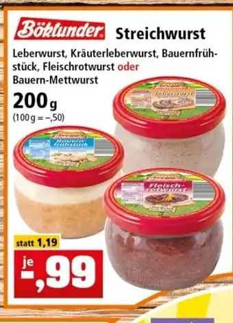 Thomas Philipps Böklunder Streichwurst 200g Angebot