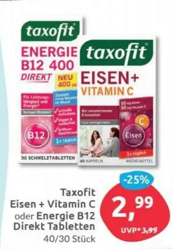 Budni Taxofit Eisen + Vitamin C oder Energie B12 Direkt Tabletten Angebot