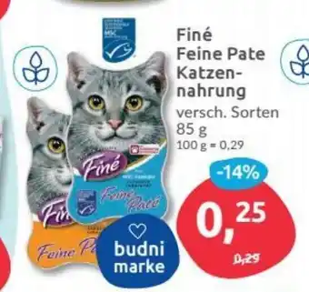 Budni Finé Feine Pate Katzennahrung 85g Angebot